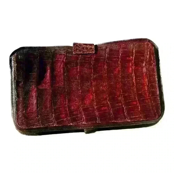 Vintage Brown Crocodile‎ Leather Envelope Handbag Clutch Crossbody Hand Strap - Picture 9 of 16
